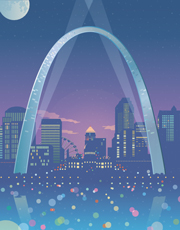 Gateway Arch at Night Gateway Arch at Night, illustration by Janet Muhm