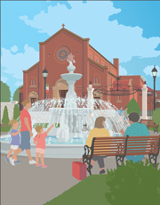 Piazza Imo in the Hill Neighborhood Piazza Imo, illustration by Janet Muhm