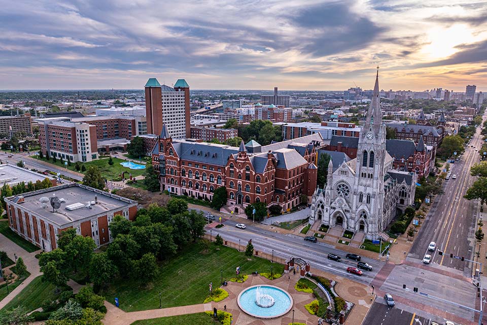 College Church An aerial view of College Church and SLU's campus.