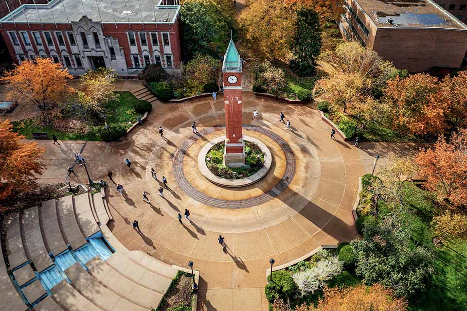 Clock Tower Plaza An aerial view of the Clock Tower on campus.