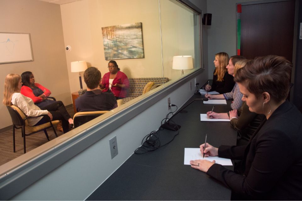 Family medical therapy session observation Staff and students observe a therapy session