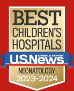 A 2023-2024 U.S. News and World Report "Best Hospitals" badge for Neonatology 