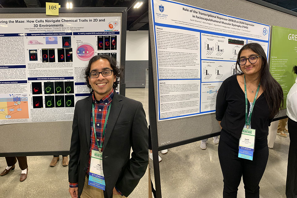 Adi Chandu, left, and Sachi Sharma presented their research at the National Collegiate Honors Council Conference.