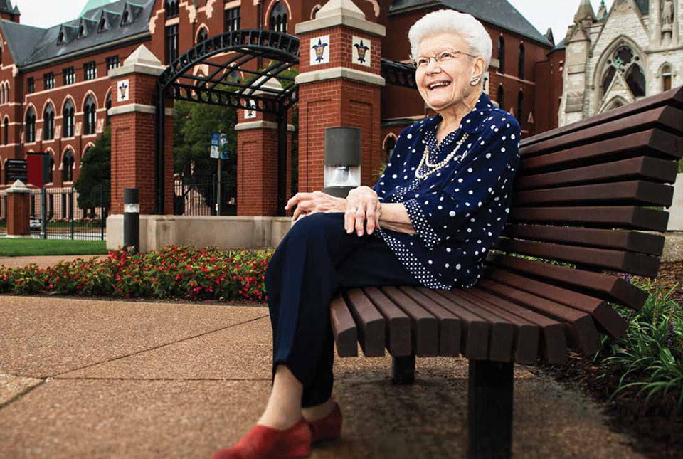 Longtime SLU administrator and volunteer Mary Bruemmer poses for a photo on campus. Longtime SLU administrator and volunteer Mary Bruemmer poses for a photo on campus.
